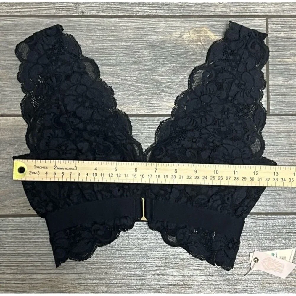 NWT $58 Free People X HAH Got Ur Back Bra XS Black Lace Bralette Adjustable